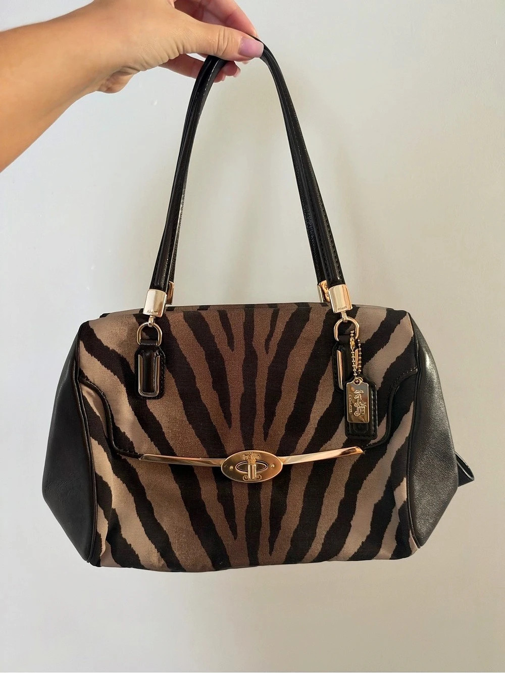 Coach Madison Madeline Small Zebra Print East/West Satchel